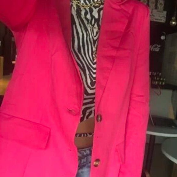 Glamorous semi oversized Button Front Blazer  NEON PINK - Picture 8 of 8